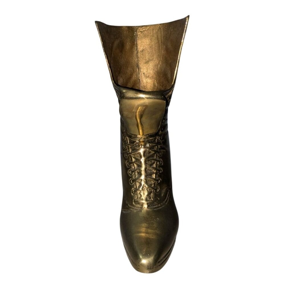 Vintage Brass Victorian Boot Vase - Picture 5 of 12